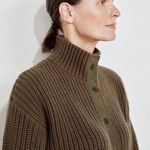 'AAC' Green Four Button Collar Neck Shaker Sweater (Plus)